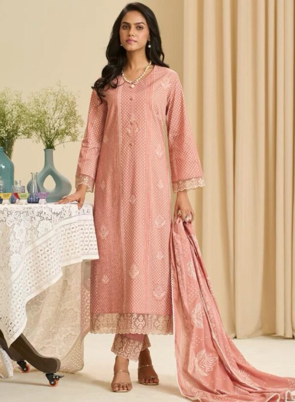 Pure Cambric Cotton Unstitched Suit Set with Embroidery