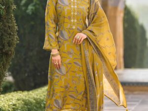 Fancy Green Muslin Silk Unstitched Salwar Suit Material for Women