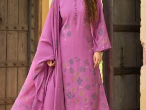 Fancy Pink Muslin Silk Unstitched Salwar Suit Material for Women