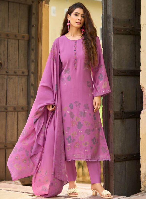 Fancy Pink Muslin Silk Unstitched Salwar Suit Material for Women